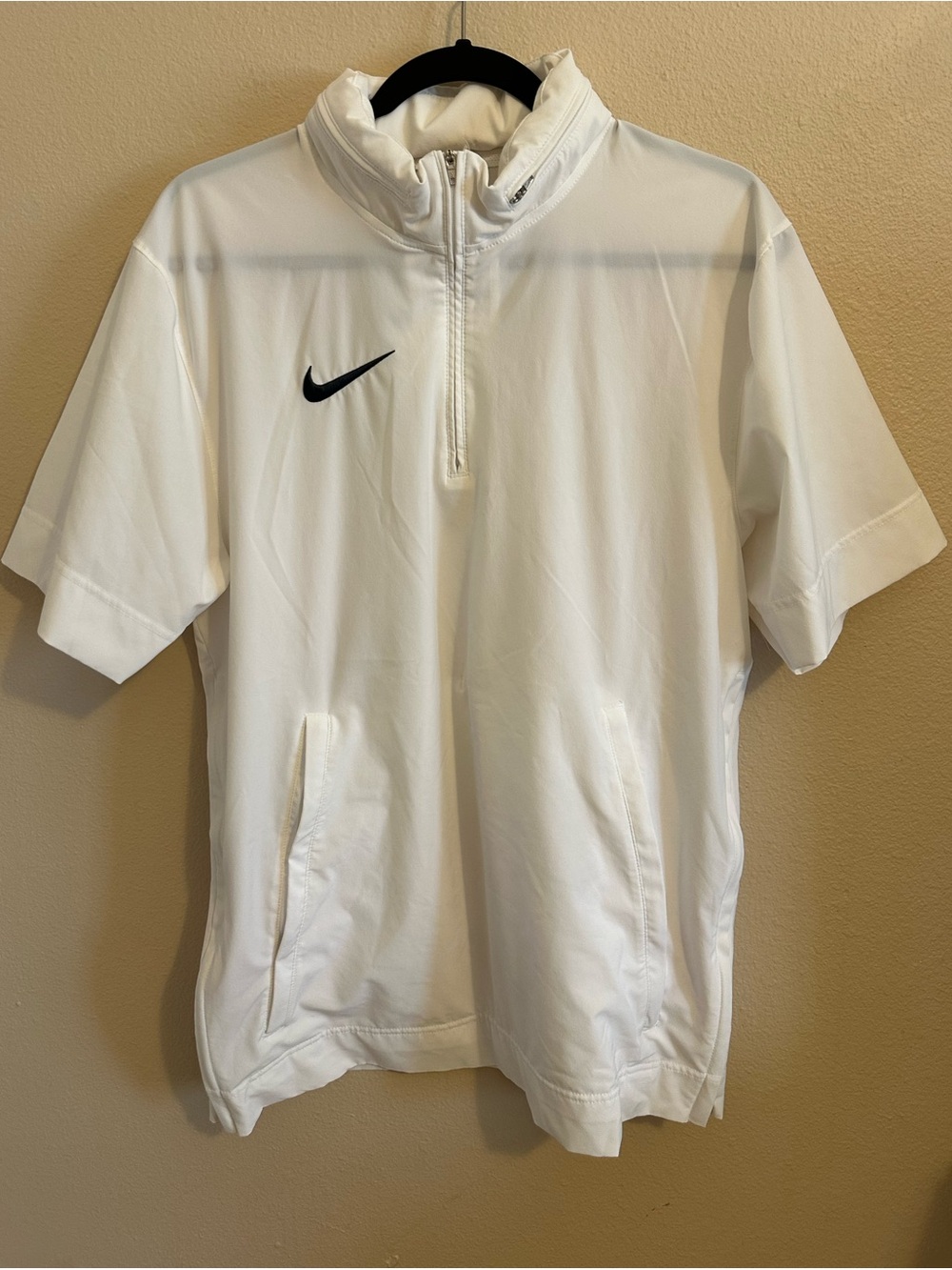 Nike Coaching White Short-Sleeve Half-Zip Pullover with Black Swoosh
